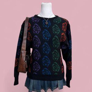 vintage 80s black rose quirky boho granola grunge sweater